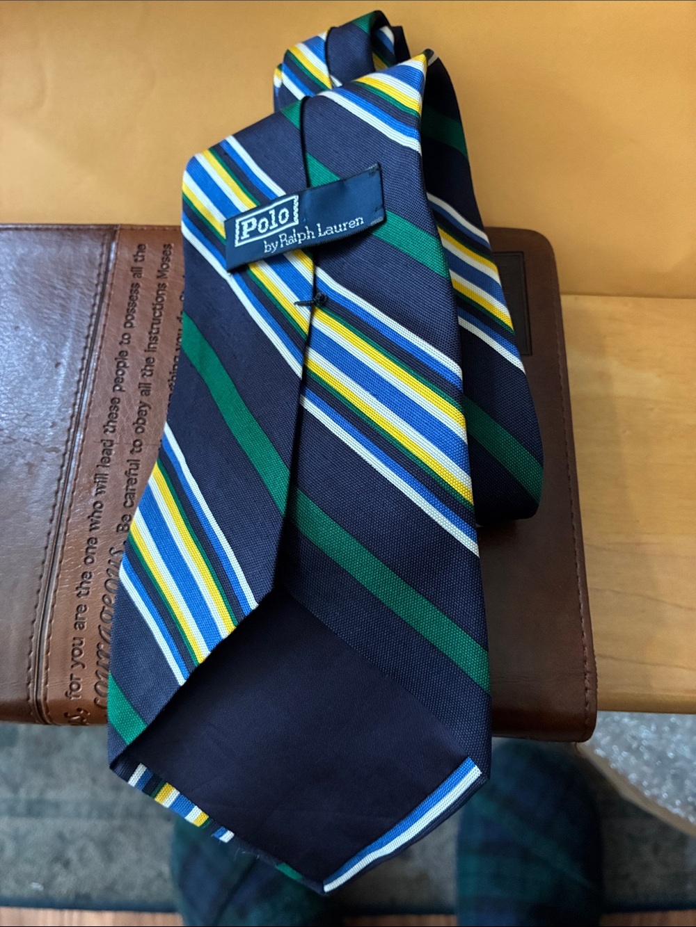 Polo by Ralph Lauren Navy Green Yellow Striped Tie